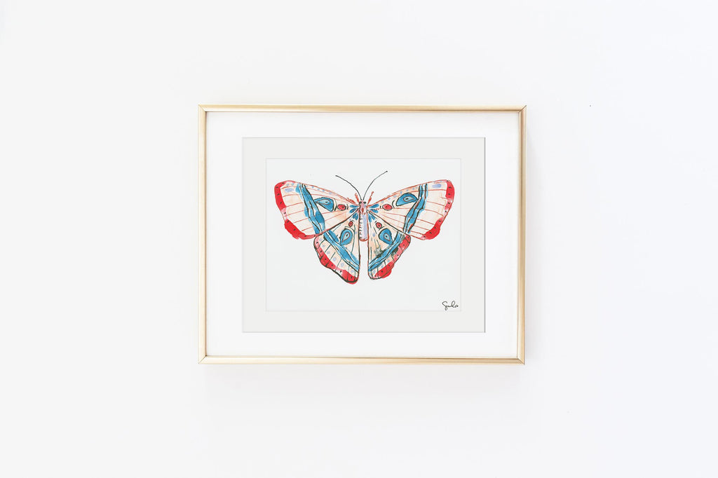 Cobalt and Crimson Luna Moth - Watercolor Wings Collection