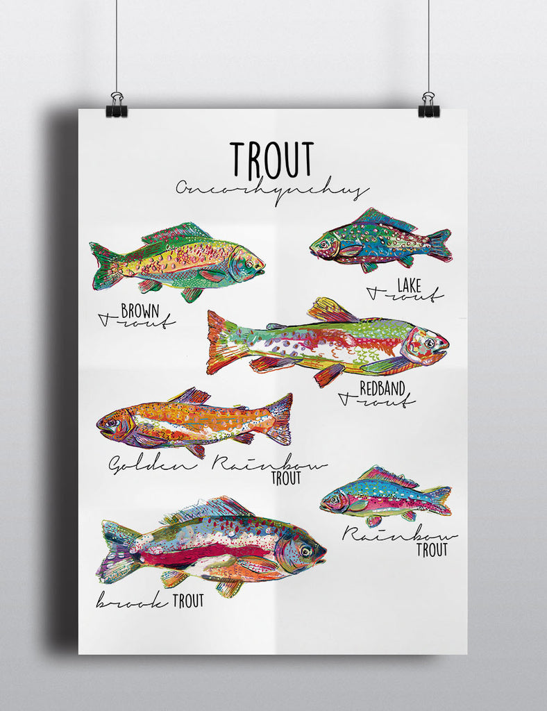 Trout Poster - Mixed Fish Large Print - Little Fishes Collection