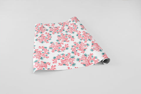 Daisy Branches Coral and Teal Wrapping Paper - Wildflowers Collection