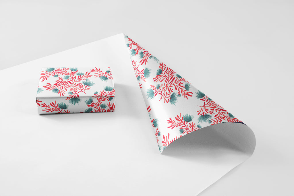 Daisy Branches Coral and Teal Wrapping Paper - Wildflowers Collection
